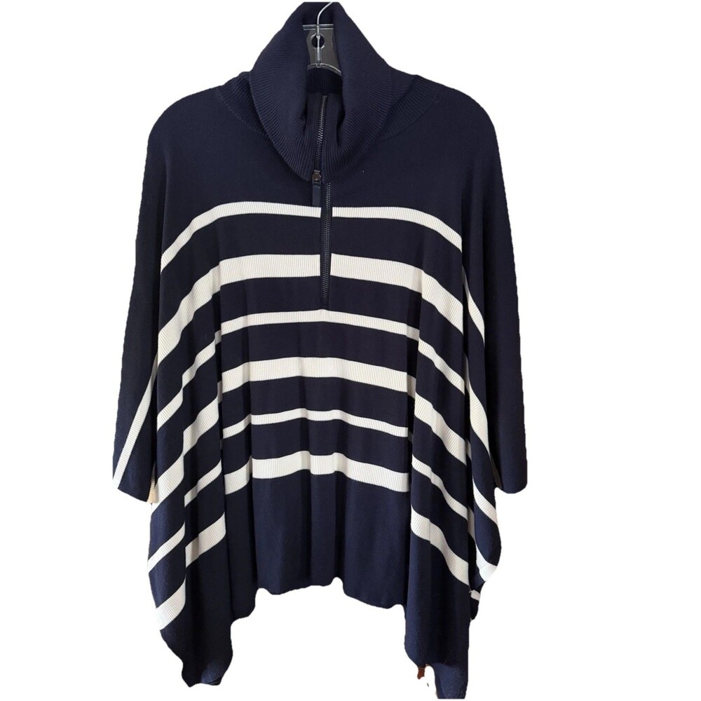 Chico's Navy and White Striped Poncho